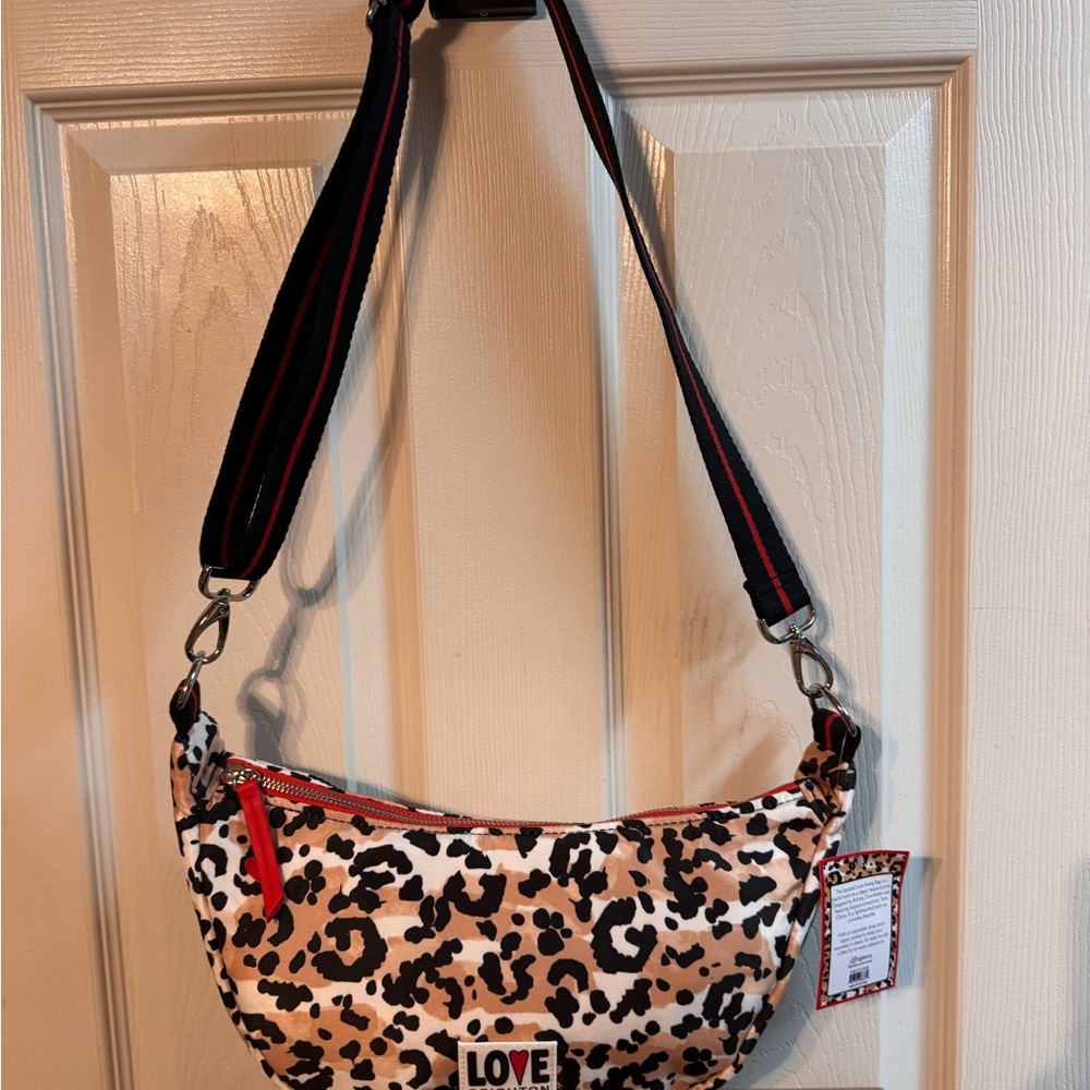 Brighton Leopard Print Crossbody Bag with Red Details